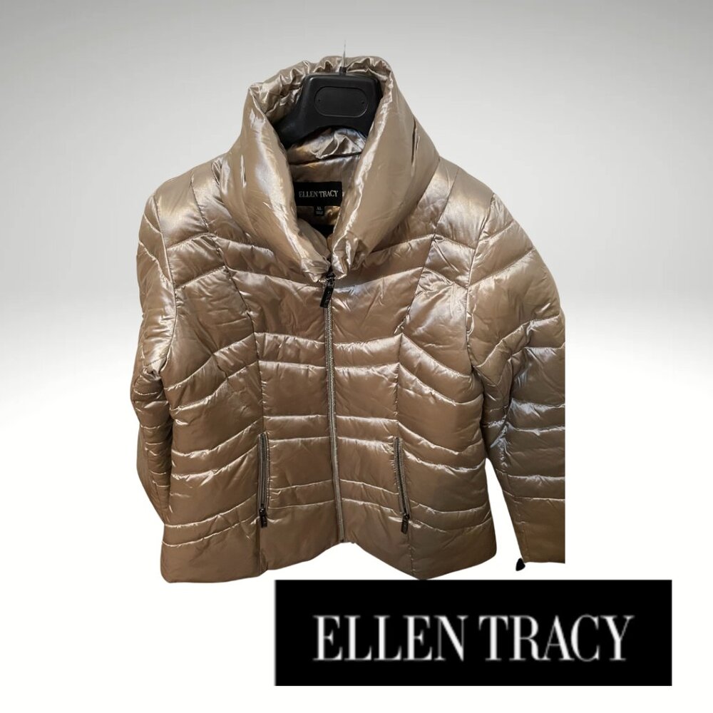 Brand New Bomber Style Women's/Girls' XL ELLEN TRACY Golden/Silver Puffy Winter